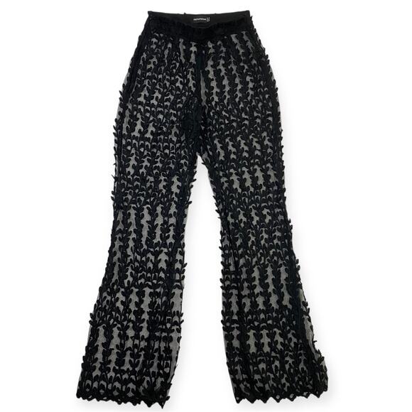 PrettyLittleThing Women’s 4 Black Floral Lace Sheer High Waist Pants - Picture 1 of 6